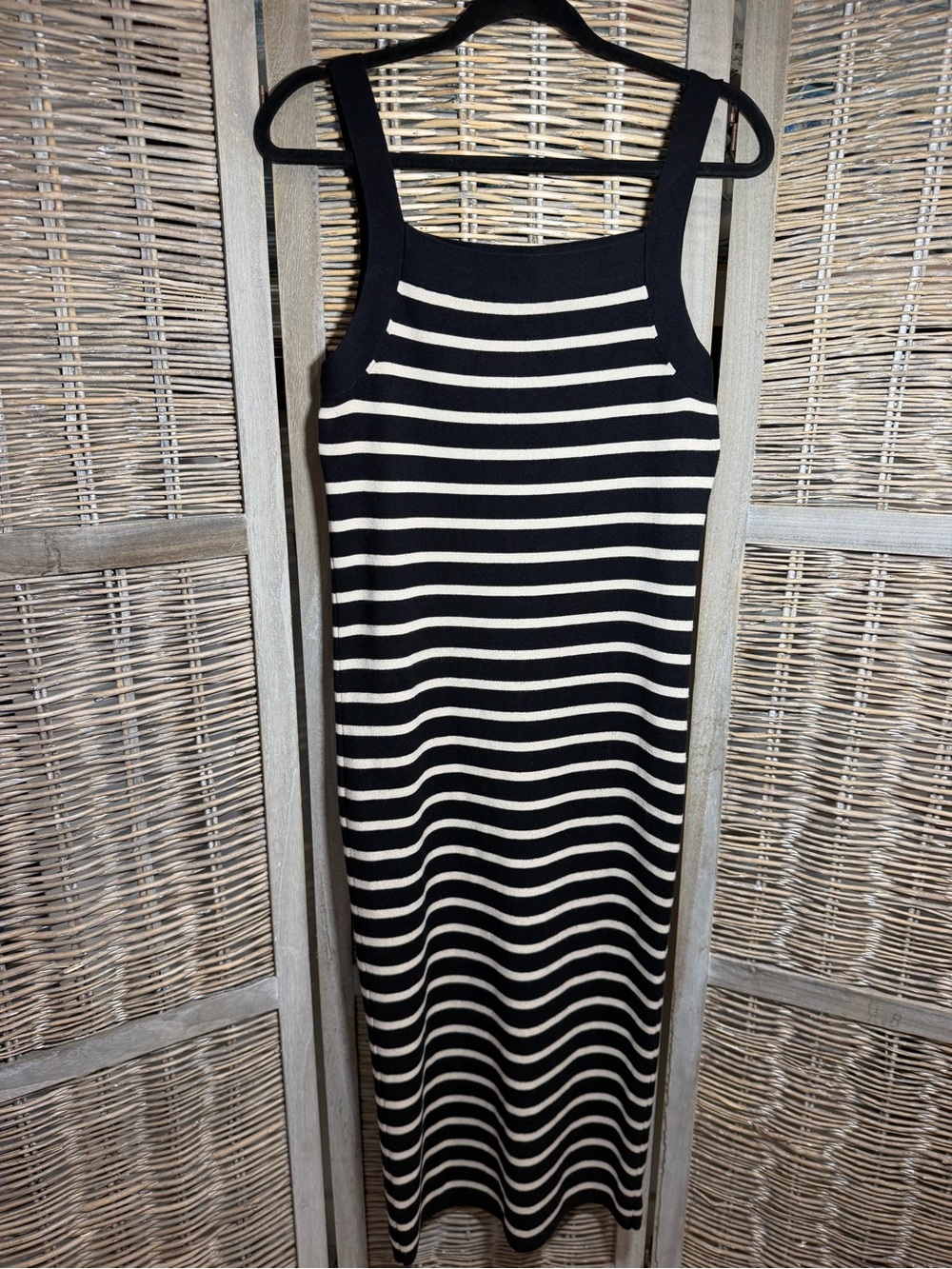 LOFT Black and Cream Striped Midi Knit Tank Dress - size M